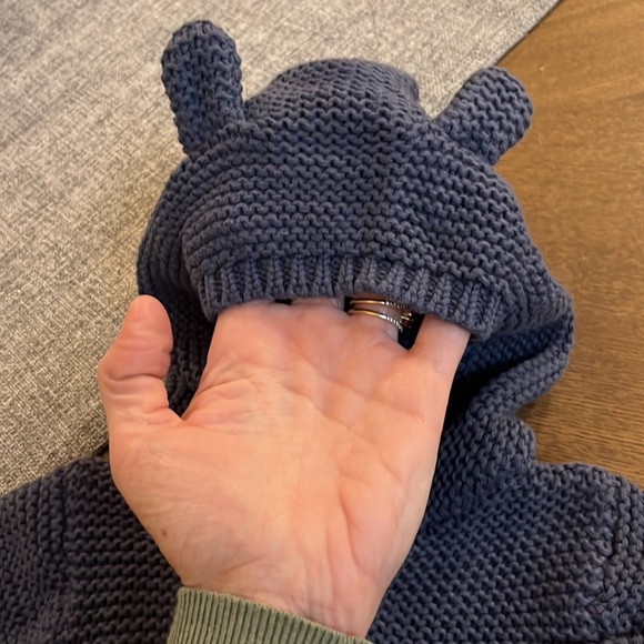 Carter’s New with Tags- Blue Knit Baby Cardigan Sweater with Ears on Hood- 6m - Picture 2 of 5